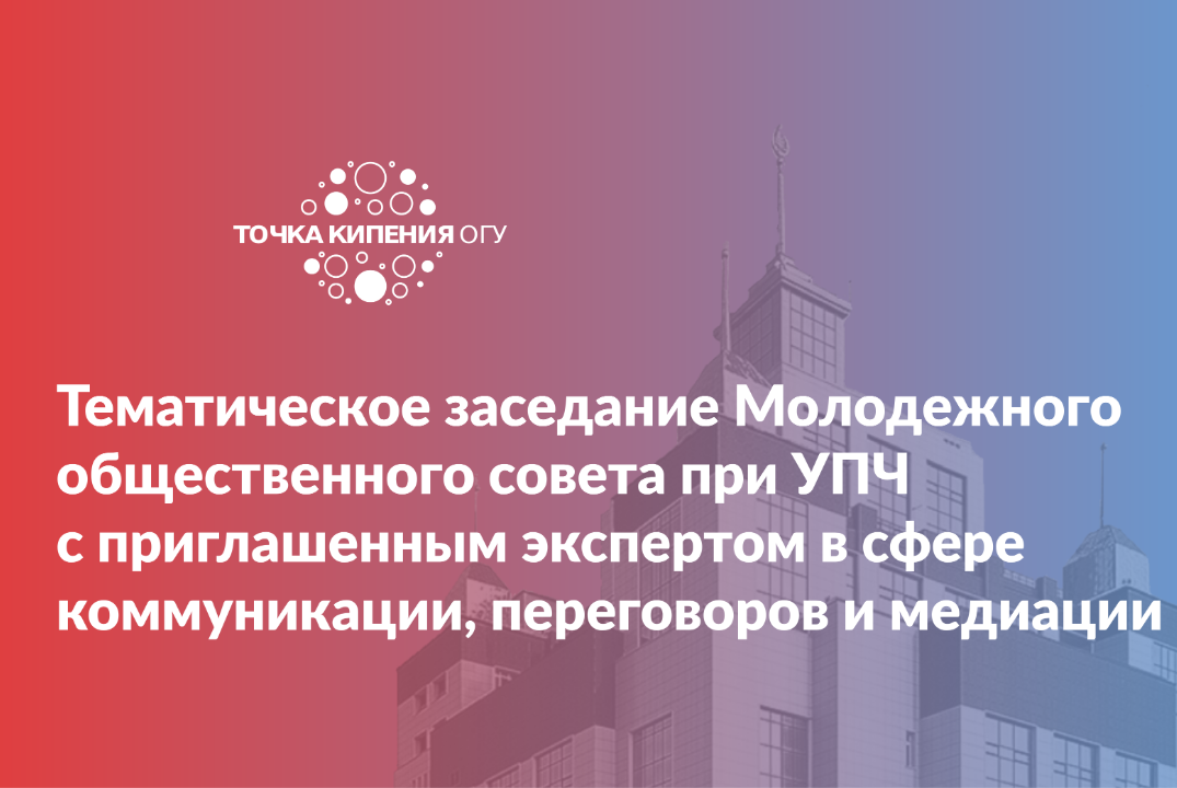 Тематическое заседание Молодежного общественного совета при УПЧ с приглашенным экспертом в сфере коммуникации, переговоров и медиации