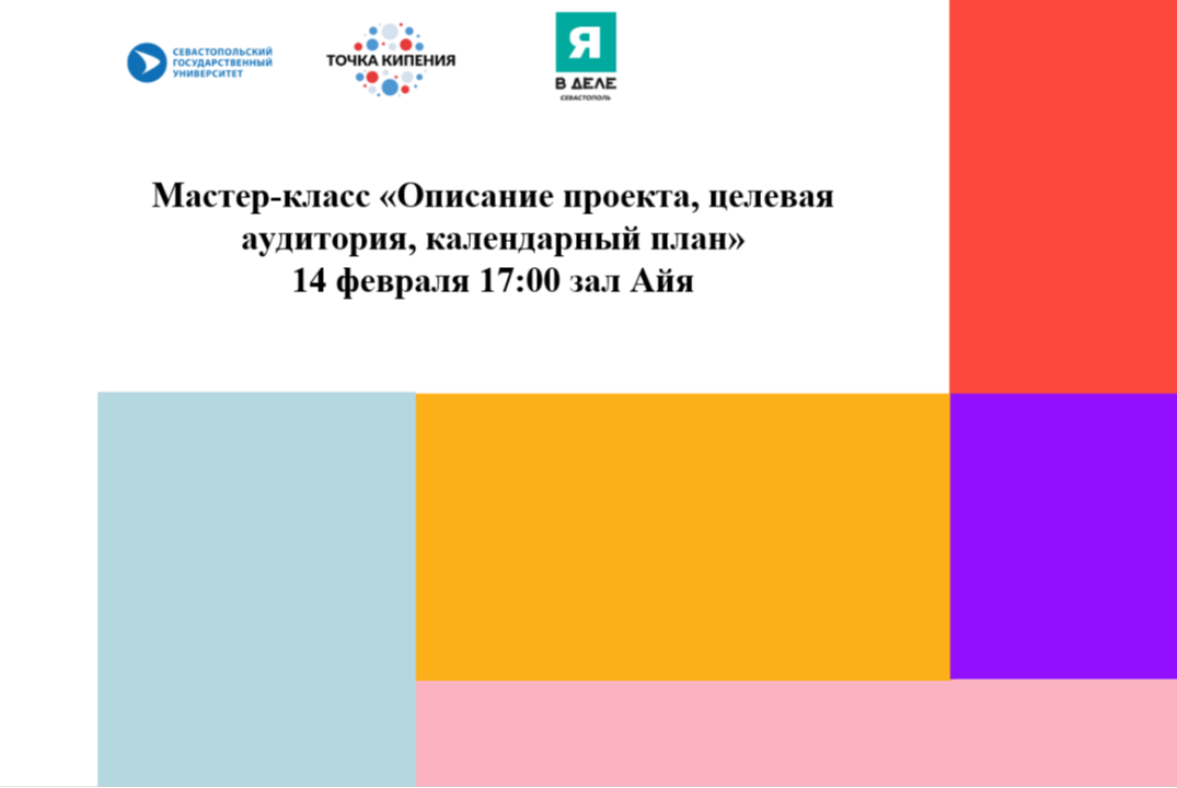Мастер-класс «Описание проекта, целевая аудитория, календарный план» #ПТКСевГУ