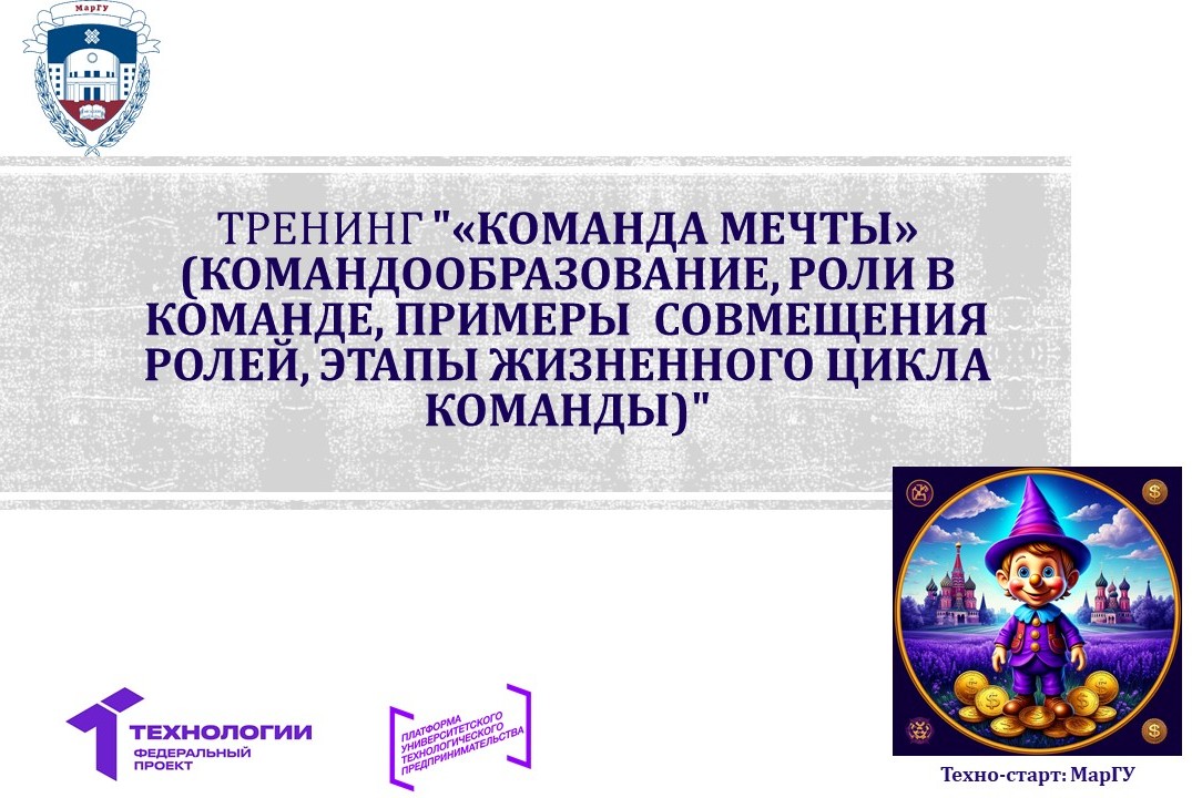 Тренинг «Команда мечты» (командообразование, роли в команде, примеры совмещения ролей, этапы жизненного цикла команды)