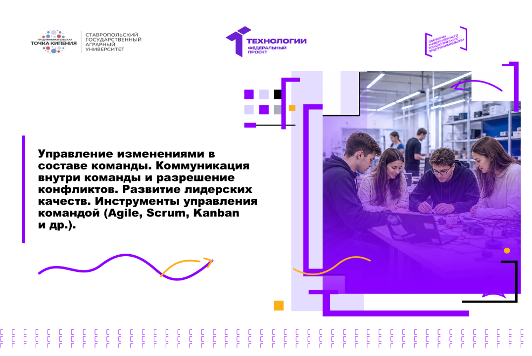 Управление изменениями в составе команды.Коммуникация внутри команды и разрешение конфликтов.Развитие лидерских качеств.