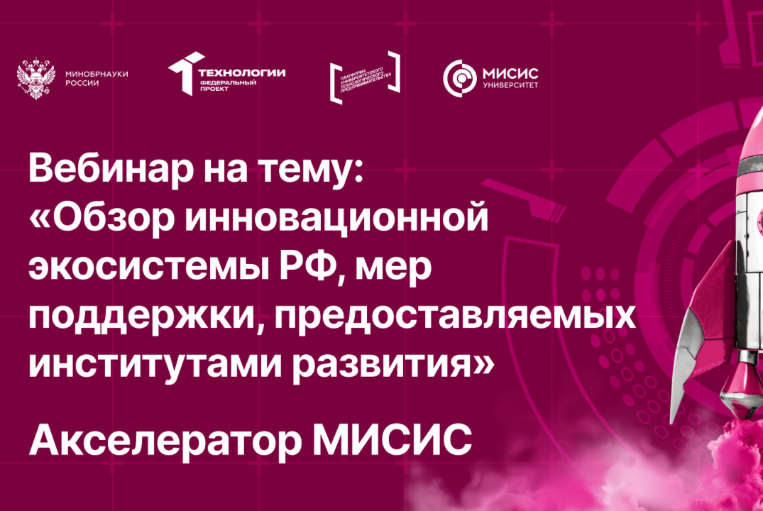 Вебинар № 8 на тему «Обзор инновационной экосистемы РФ, мер поддержки, предоставляемых институтами развития»